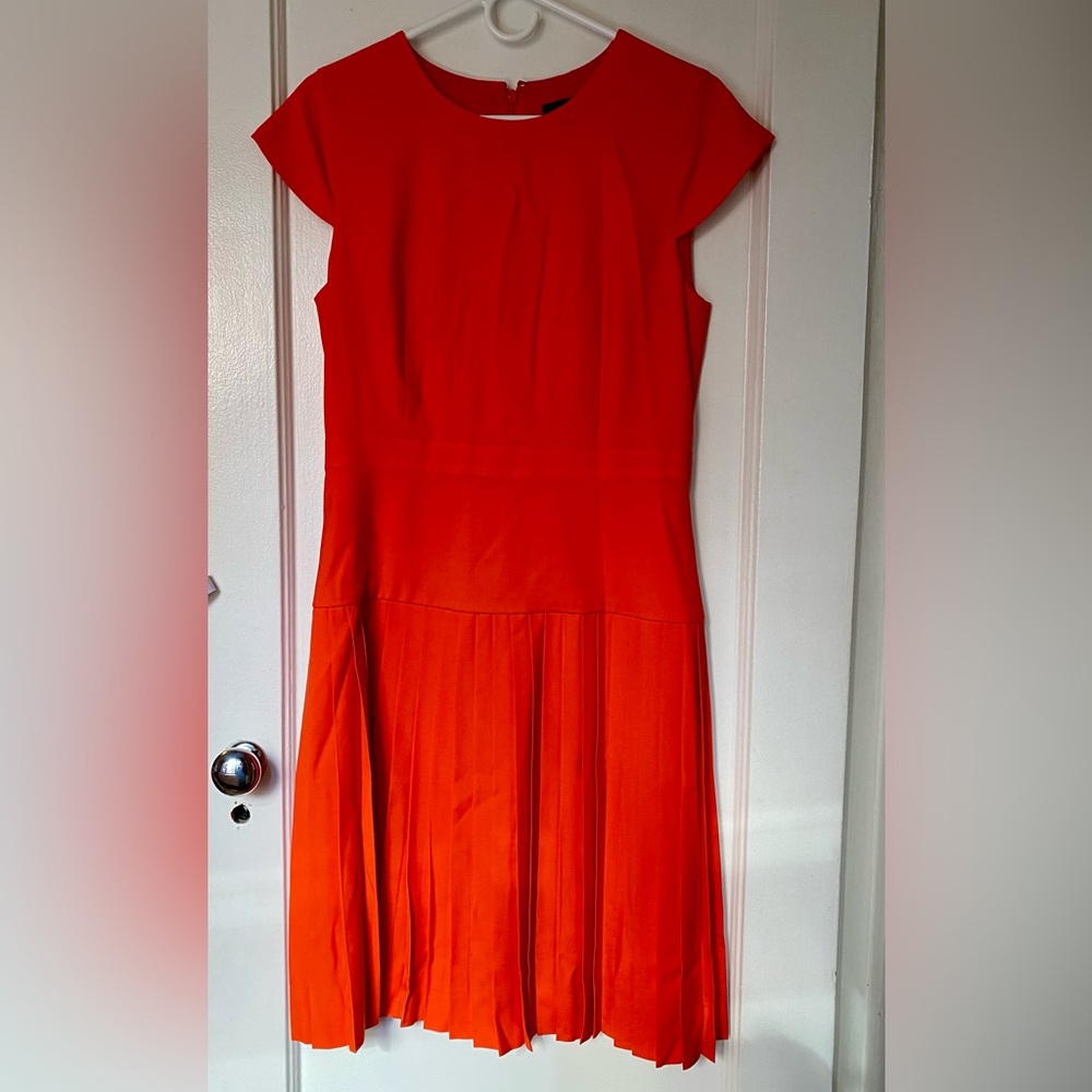 J. Crew Cap Sleeve Pleated A Line Midi Lined Orange Dress Size 8